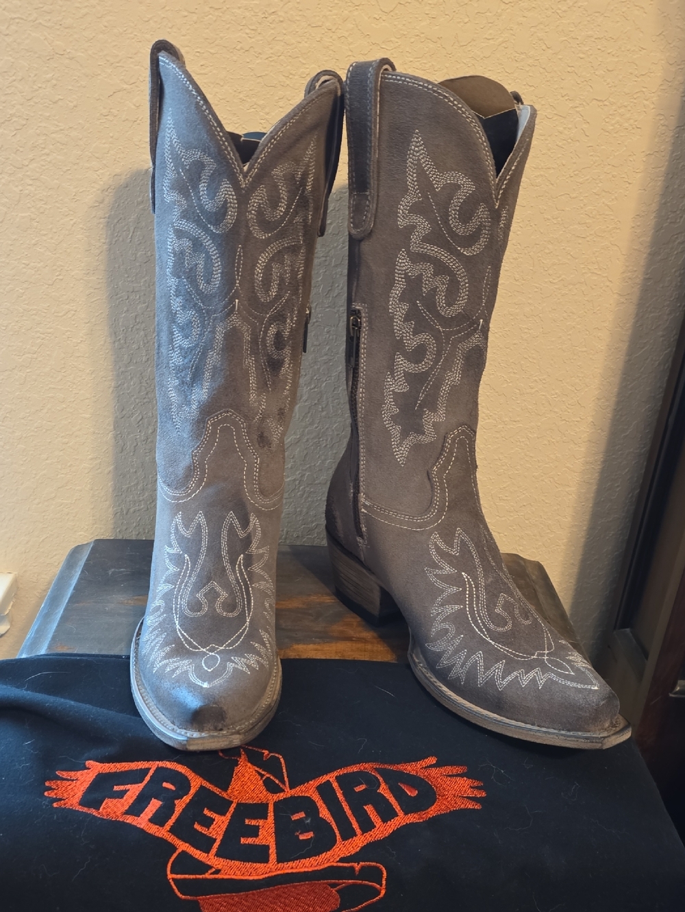 freebird Gray Suede Western Heeled Boots